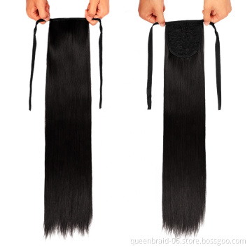 Long Straight Ponytail Hair Extension Tie Up Hair Piece Heat Resisting Fiber Synthetic Pony Tail Dark Brown Hairpiece